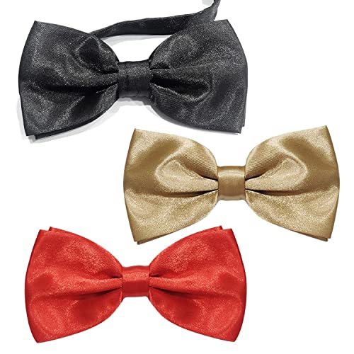ZWZNBL 3 Stück Klassische Herren Vorgebundene Fliege Schwarz Rot Gold Tux Fliege Erwachsene Verstellbare Formale Halsfliege für Hochzeit Fancy Plain Bowties von ZWZNBL
