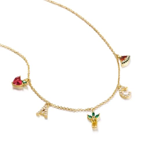 ZXBNVC 925 Anhänger Halskette für Damen, trendiger Obstbuchstaben, Halsband, exquisiter Schmuck, Einstellbar, Zirkonia von ZXBNVC