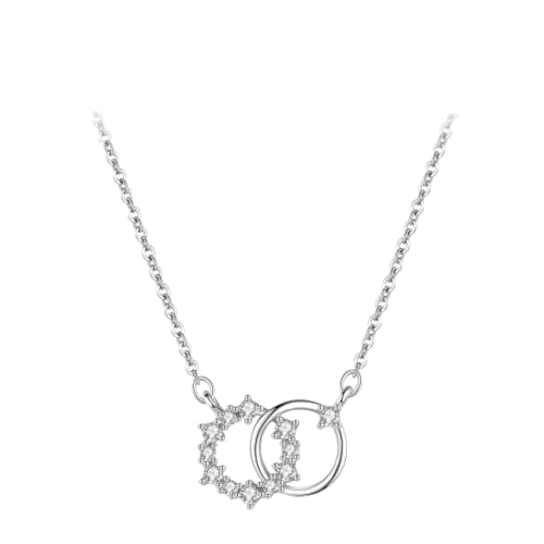 ZXBNVC 925 Doppelkreis kleine Blume runder Anhänger Halskette Damen Hochzeit Verlobung Schmuck von ZXBNVC
