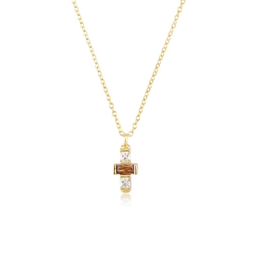 ZXBNVC 925 Halskette mit kleinem grünem Kreuz-Anhänger, lange Kette, luxuriöser Hochzeitsschmuck, Einstellbar, Zirkonia von ZXBNVC