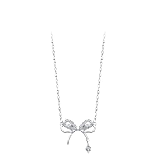 ZXBNVC 925 Mode elegant glänzende Schleife Anhänger Halskette Frauen romantischer Hochzeitsschmuck von ZXBNVC