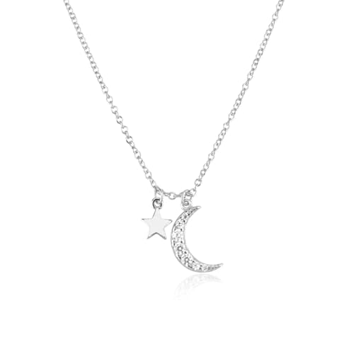 ZXBNVC 925 Mondstern-Anhänger, lange Kette, Halskette, Hochzeit, Luxus, Einstellbar, Zirkonia ZXBNVC 925 Mondstern-Anhänger, lange Kette, Halskette, Hochzeit, Luxus, Einstellbar, Zirkonia von ZXBNVC