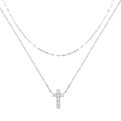 ZXBNVC 925 Transparenter Kreuz-Anhänger, Schlüsselbein-Halskette, Damen, doppellagiger Schmuck, Einstellbar, Zirkonia ZXBNVC 925 Transparenter Kreuz-Anhänger, Schlüsselbein-Halskette, Damen, doppellagiger Schmuck, Einstellbar, Zirkonia von ZXBNVC