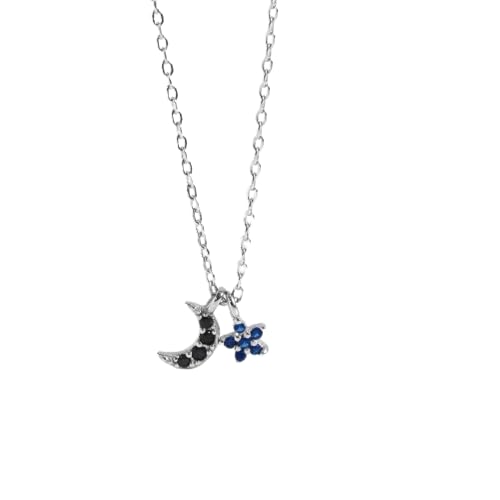 ZXBNVC 925 einfache Mini-Halskette mit blauem Stern-Mond-Anhänger, für Damen, Mode, Party, Schmuck, Accessoires ZXBNVC 925 einfache Mini-Halskette mit blauem Stern-Mond-Anhänger, für Damen, Mode, Party, Schmuck, Accessoires von ZXBNVC