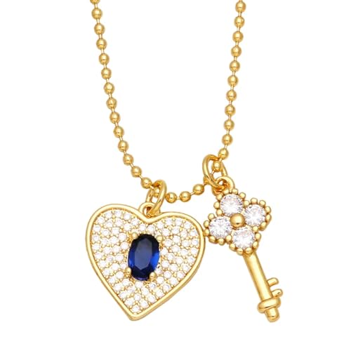 ZXBNVC Damen-Herz-Halskette, Schlüssel-Anhänger, Perlenschmuck, kann wunderschön und vielseitig getragen werden, Einstellbar, Zirkonia von ZXBNVC
