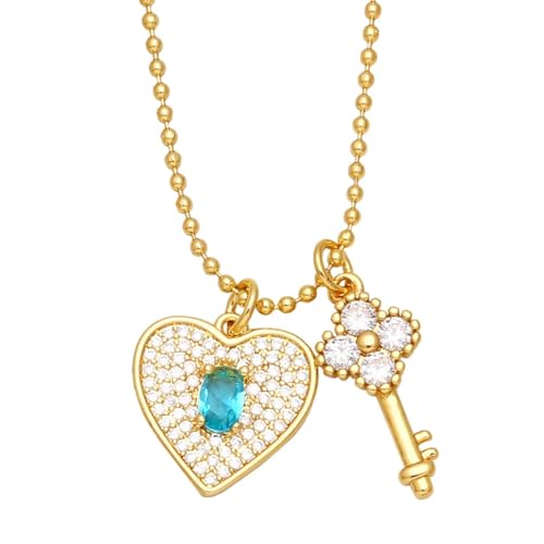 ZXBNVC Damen-Herz-Halskette, Schlüssel-Anhänger, Perlenschmuck, kann wunderschön und vielseitig getragen werden, Einstellbar, Zirkonia von ZXBNVC