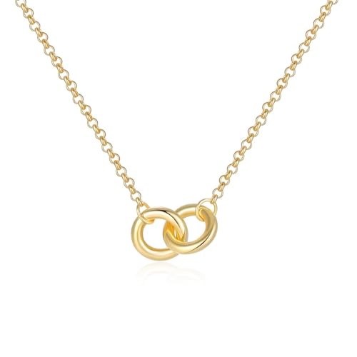ZXBNVC Damen-Schlüsselbein-Halskette, modisch, S925, einfacher Doppelring-Anhänger, Hochzeitsschmuck, Einstellbar, Zirkonia von ZXBNVC