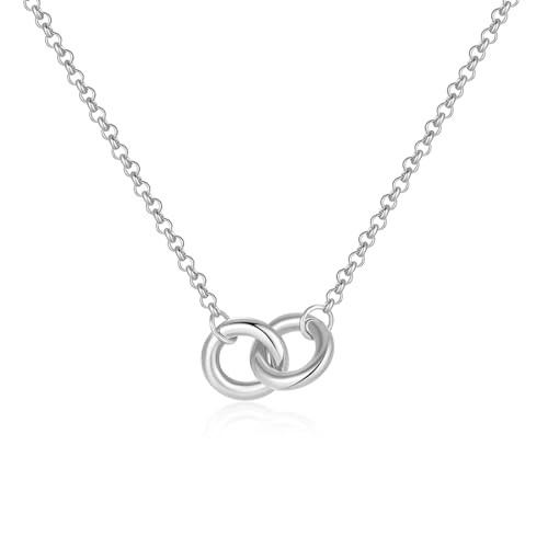ZXBNVC Damen-Schlüsselbein-Halskette, modisch, S925, einfacher Doppelring-Anhänger, Hochzeitsschmuck, Einstellbar, Zirkonia von ZXBNVC