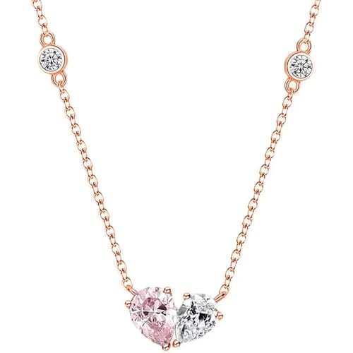 ZXBNVC Designer-Halskette mit doppeltem Herz-Anhänger für Damen, niedliches romantisches Date-Accessoire, Choker, Modeschmuck, Einstellbar, Zirkonia ZXBNVC Designer-Halskette mit doppeltem Herz-Anhänger für Damen, niedliches romantisches Date-Accessoire, Choker, Modeschmuck, Einstellbar, Zirkonia von ZXBNVC