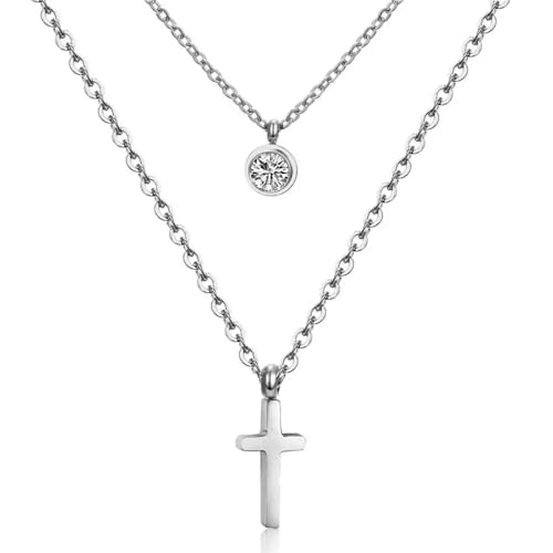 ZXBNVC Doppellagige Halskette mit Kreuz-Anhänger, für Damen und Herren, Einstellbar, Zirkonia ZXBNVC Doppellagige Halskette mit Kreuz-Anhänger, für Damen und Herren, Einstellbar, Zirkonia von ZXBNVC