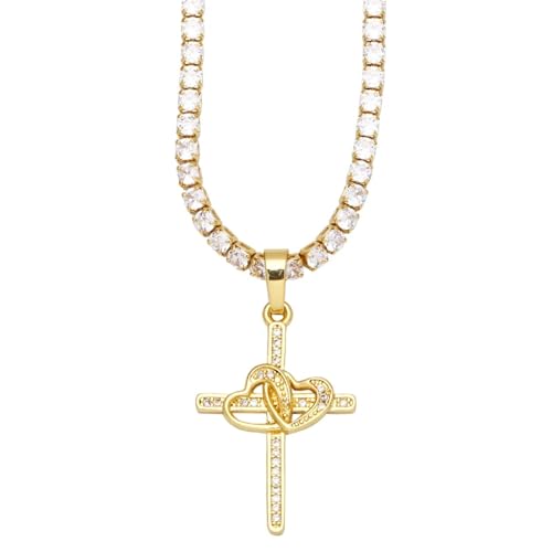 ZXBNVC Luxuriöse Tennis-Kette für Damen, Herz-zu-Kreuz-Regenbogen-Schmuck, Einstellbar, Zirkonia von ZXBNVC
