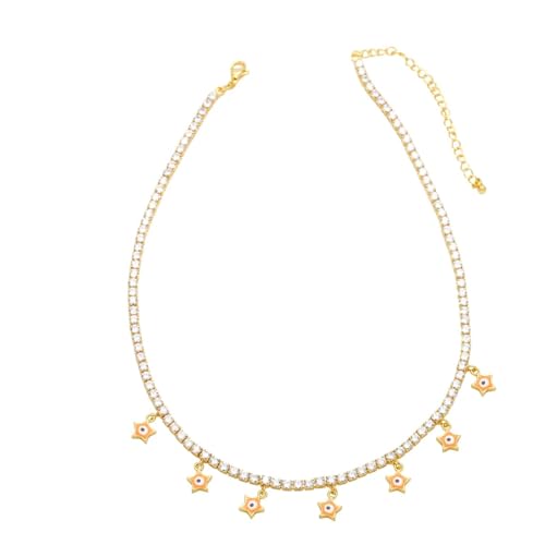 ZXBNVC Mehrfarbige Stern-Halskette für Damen, Tenniskette, Choker, schön und vielseitig, kann mit jedem Stil getragen werden, Einstellbar, Zirkonia von ZXBNVC