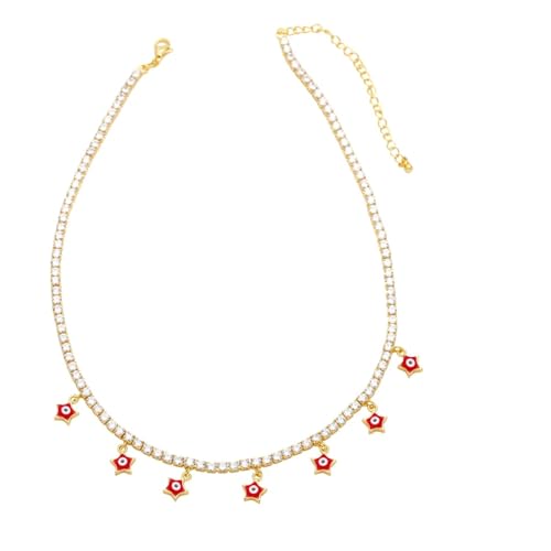 ZXBNVC Mehrfarbige Stern-Halskette für Damen, Tenniskette, Choker, schön und vielseitig, kann mit jedem Stil getragen werden, Einstellbar, Zirkonia von ZXBNVC