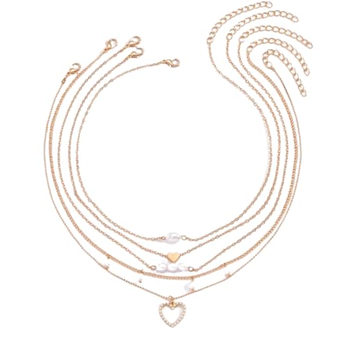 ZXBNVC Modische Halskette mit süßem Liebesanhänger, mehrschichtig, Perlenkette, Damenschmuck für Hochzeit, Party ZXBNVC Modische Halskette mit süßem Liebesanhänger, mehrschichtig, Perlenkette, Damenschmuck für Hochzeit, Party von ZXBNVC
