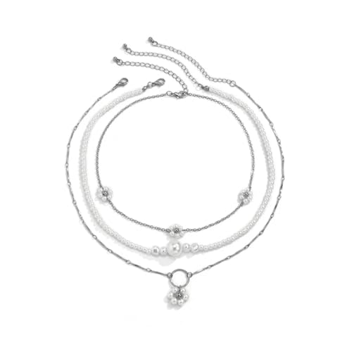 ZXBNVC Modische mehrlagige Halskette für Damen, Vintage-Stil, Choker, Perlen, Blumen-Anhänger, Schmuck, Einstellbar, Zirkonia ZXBNVC Modische mehrlagige Halskette für Damen, Vintage-Stil, Choker, Perlen, Blumen-Anhänger, Schmuck, Einstellbar, Zirkonia von ZXBNVC