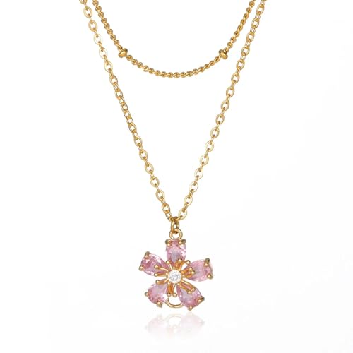 ZXBNVC Modische rosa Schneeflocken-Halskette für Damen, Kirschblumen-Anhänger, Hochzeitsschmuck, Einstellbar, Zirkonia ZXBNVC Modische rosa Schneeflocken-Halskette für Damen, Kirschblumen-Anhänger, Hochzeitsschmuck, Einstellbar, Zirkonia von ZXBNVC