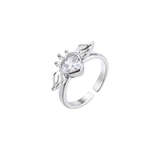 ZXBNVC Niedliche Engelsflügel-Herz-Anhänger, Halskette, Ohrringe, Ring, süßer Damenschmuck, Einstellbar, Cubic Zirkonia von ZXBNVC