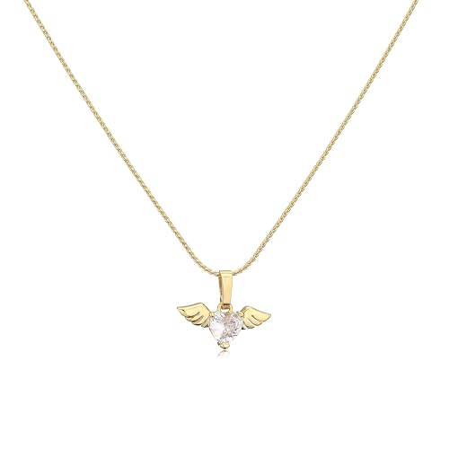 ZXBNVC Niedliche Engelsflügel-Herz-Anhänger, Halskette, Ohrringe, Ring, süßer Damenschmuck, Einstellbar, Cubic Zirkonia von ZXBNVC