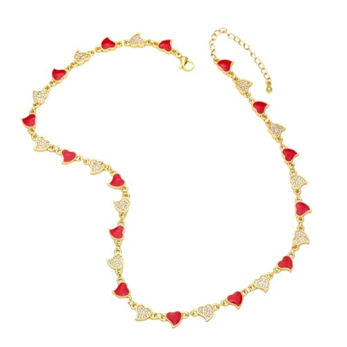 ZXBNVC Niedliche mehrfarbige herzförmige Halskette für Damen, kurzer Schmuck, Einstellbar, Zirkonia von ZXBNVC