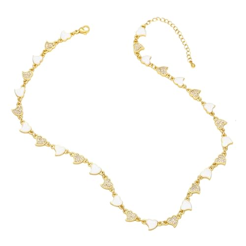 ZXBNVC Niedliche mehrfarbige herzförmige Halskette für Damen, kurzer Schmuck, Einstellbar, Zirkonia von ZXBNVC