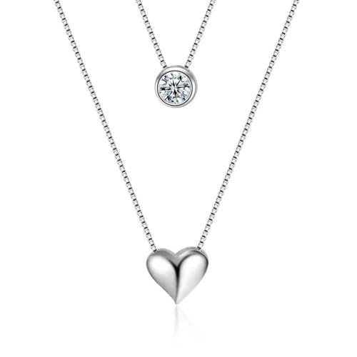 ZXBNVC S925 Herzförmige doppellagige Halskette für Frauen, Schlüsselbeinkette Box Halskette, exquisit vielseitig, die gestapelt getragen werden kann ZXBNVC S925 Herzförmige doppellagige Halskette für Frauen, Schlüsselbeinkette Box Halskette, exquisit vielseitig, die gestapelt getragen werden kann von ZXBNVC