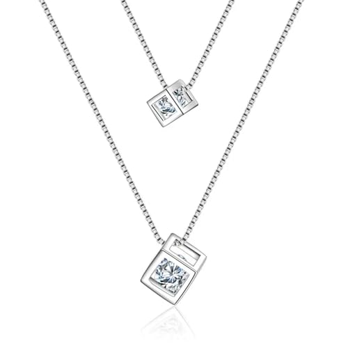 ZXBNVC S925 Liebeswürfel-Anhänger für Damen, doppelte Schlüsselbeinkette (40 cm + 3,5 cm), Einstellbar, Zirkonia von ZXBNVC