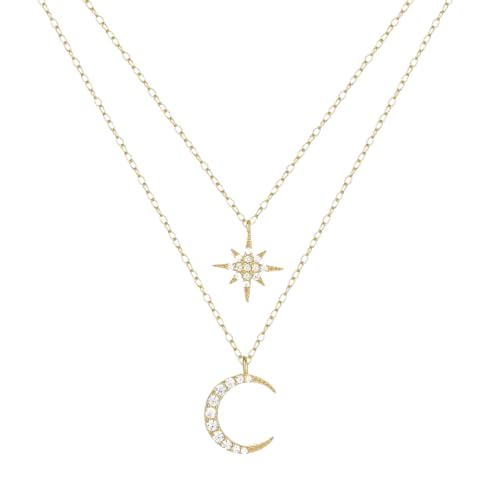 ZXBNVC S925 transparente Stern-Mond-Anhänger-Halskette, Doppelschlüsselbein-Kette, Hochzeitsschmuck, Einstellbar, Zirkonia von ZXBNVC