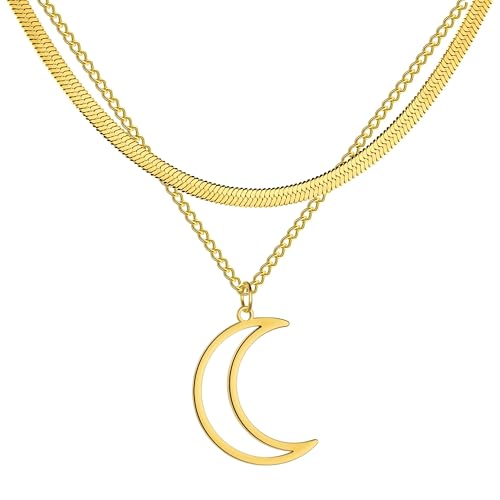 ZXBNVC Schlichte Retro-Halskette mit hohlem Halbmond-Anhänger, Persönlichkeitsstil, Damenschmuck, Einstellbar, Zirkonia von ZXBNVC