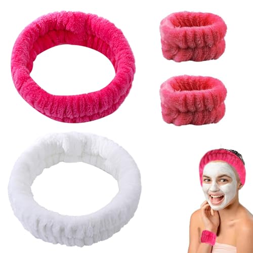 ZXCHOME 2 Stück SPA Gesicht Stirnband für Make-up und Gesicht waschen, Handtuch Haarband für Yoga Übung Dusche, elastische Gesicht Stirnband, 1 Paar Haarbänder (Rose, Weiß) von ZXCHOME