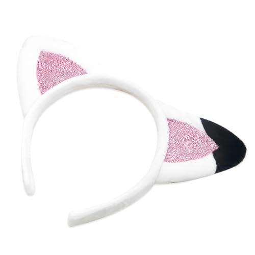 ZXCHOME Katzenohren Haarreif Katzen Stirnband Weiß Glitzer Accessoires Kostüm Zubehör für Karneval Fasching Mottoparty Party von ZXCHOME