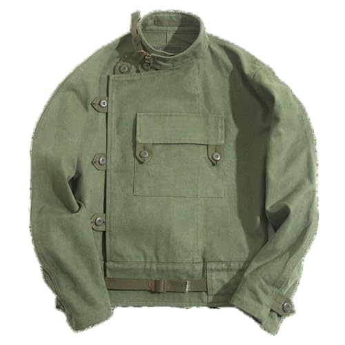 ZXCL Armee grün Retro-Jacke fehlerhafte schräge Schnalle schwedischer Motorrad Herren Baumwollgewaschene Wasserjacke Übergröße-Dark green,XL von ZXCL