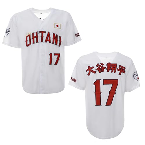 Herren Ohtani Baseball Trikot #17 Shotime Button Down Hipster 80S 90S Hip Hop Kurzarm, Weiss/opulenter Garten, L von ZXCVB