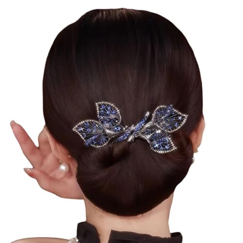 Strass Blume Haarspange Strass Doppel Blume Haarspange Walschwanz Strass Blume Haarspange Faule Haar Lockenwickler Deft Bun Maker Ozeanblau Feder Haarnadel Elegante Haarspange für Frauen von ZXCVWWE