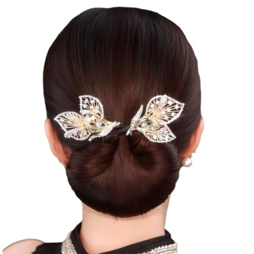 Strass Blume Haarspange Strass Doppel Blume Haarspange Walschwanz Strass Blume Haarspange Faule Haar Lockenwickler Deft Bun Maker Ozeanblau Feder Haarnadel Elegante Haarspange für Frauen von ZXCVWWE