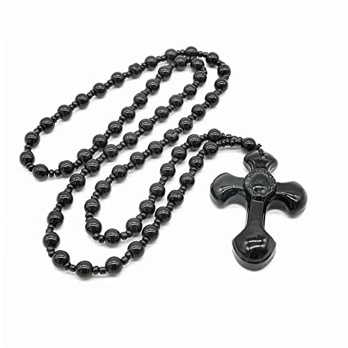 ZXCVWWE 1 x schwarze Obsidian-Stein-Kreuz-Halskette, Schmuck für Herren und Damen, Amulett, handgefertigt, Geschenke, Perlenkettenanhänger, Stein, Obsidian von ZXCVWWE
