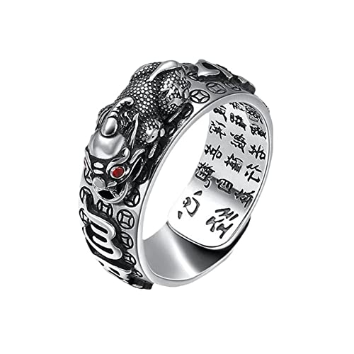 ZXCVWWE Feng Shui Pixiu Mantra Ring, 990 Silber Feng Shui PiXiu Mani Mantra Schutz Reichtum Ring Verstellbarer Ring, Feng Shui Ring für Reichtum und Schutz Glücksbringer Geld Amulett von ZXCVWWE