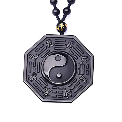 ZXCVWWE Obsidian Yin Yang Halskette Anhänger Chinesisch Taiji-Bagua Hoch Herren Schwarz Frauen Einzigartiger Schmuck C4m6 Obsidian Quali Naturschmuck von ZXCVWWE