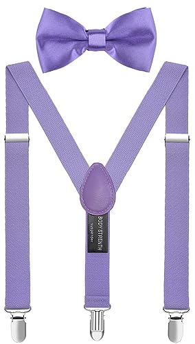 ZXEROYM Hosenträger und Fliege für Jungen und Herren, elastisch, verstellbar, Lavendel, 40" (about 8-15 years old) von ZXEROYM