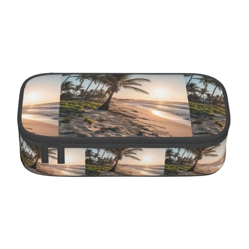 ZXERTG Federmäppchen aus Oxford-Stoff, Motiv: tropischer Strand, multifunktional, perfekt für Büro und Reisen, Schwarz , Einheitsgröße, Kosmetiktasche von ZXERTG