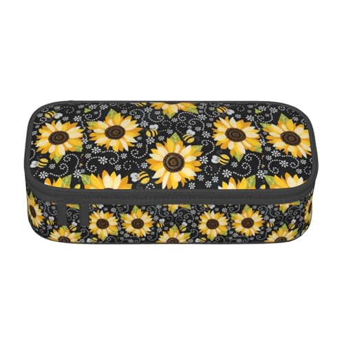 ZXERTG Federmäppchen aus Oxford-Stoff mit Sonnenblumen-Motiv, multifunktional, perfekt für Büro und Reisen, Schwarz , Einheitsgröße, Kosmetiktasche von ZXERTG