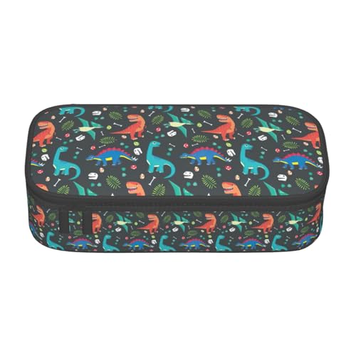 ZXERTG Federmäppchen mit Cartoon-Dinosaurier-Druck, Oxford-Stoff, multifunktional, perfekt für Büro und Reisen, Schwarz , Einheitsgröße, Kosmetiktasche von ZXERTG