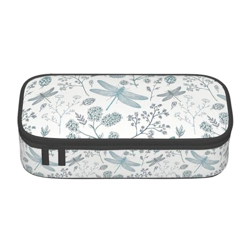 ZXERTG Federmäppchen mit Libellen-Blumendruck, Oxford-Stoff, multifunktional, perfekt für Büro und Reisen, Schwarz , Einheitsgröße, Kosmetiktasche von ZXERTG