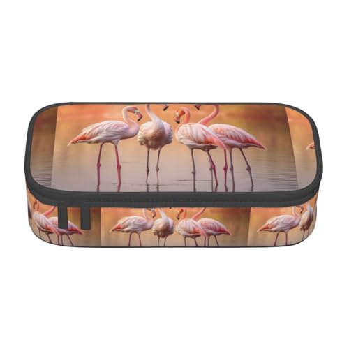 ZXERTG Federmäppchen mit vier Flamingo-Muster, Oxford-Stoff, multifunktional, perfekt für Büro und Reisen, Schwarz , Einheitsgröße, Kosmetiktasche von ZXERTG