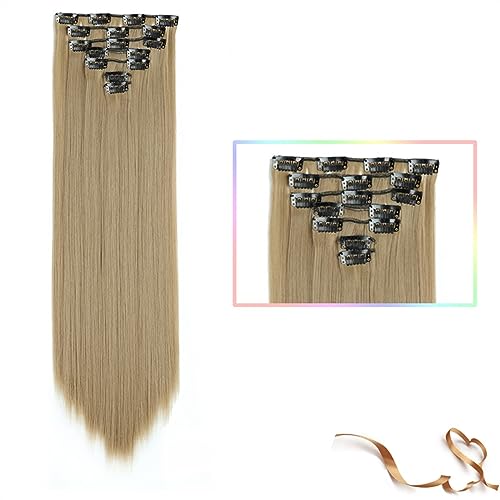 Haarverlängerungen Synthetische 22-Zoll-Clip-in-Haarverlängerung, lange glatte Haarverlängerung, Hochtemperatur-Ombre-Haarteilverlängerung for Frauen und Mädchen, 7 Stück/Set Haarteile(SC66 16) von ZXFIYTBH