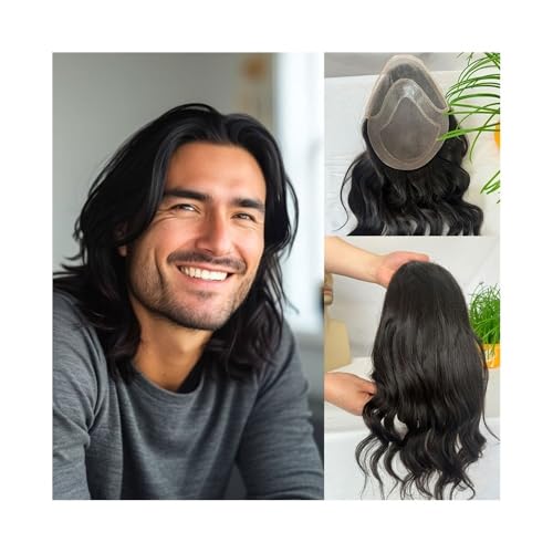 Toupet für Männerhaar 12'' Locker gewelltes Echthaar-Toupet for Herren, 8"×10" Mono-Spitzenoberteil, PU um die Basis, männliche Haarprothese Unsichtbares und atmungsaktives Haartoupet für Män von ZXFIYTBH