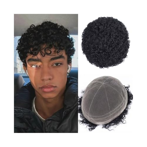 Toupet für Männerhaar Afro Curly Herren Toupet Volle französische Spitze Basis Haarsystem 8 "x 10" Natürlicher Haaransatz Herren Haarprothese Unsichtbares und atmungsaktives Haartoupet für Män von ZXFIYTBH