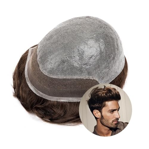 Toupet für Männerhaar Echthaar-Toupet for Herren, Schweizer Spitze vorne, 0,08 mm, langlebig, geknotete Haut hinten, männliche Haarprothese Unsichtbares und atmungsaktives Haartoupet für Män von ZXFIYTBH