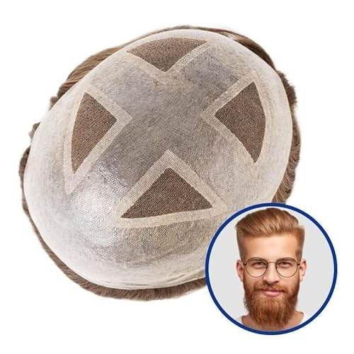 Toupet für Männerhaar Echthaar-Toupet for Männer, unsichtbarer Haaransatz, Spitzenoberteil, PU-Hautumfang, männliche Haarprothese Unsichtbares und atmungsaktives Haartoupet für Män(4#) von ZXFIYTBH
