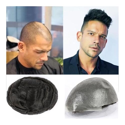 Toupet für Männerhaar Handgefertigtes Toupet aus menschlichem Haar for Männer, 0,02–0,03mm, ultradünne Haut, Haarteil mit PU-Basis, Haareinheiten, 6Zoll, europäisches Haarersatzsystem, Kapillarprothes von ZXFIYTBH