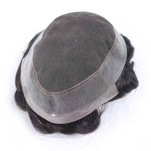 Toupet für Männerhaar Herren-Toupet, Echthaar, französische Spitze, Mitte, PU um #1B, glattes Haar, Ersatzsystem Unsichtbares und atmungsaktives Haartoupet für Män(6x8) von ZXFIYTBH